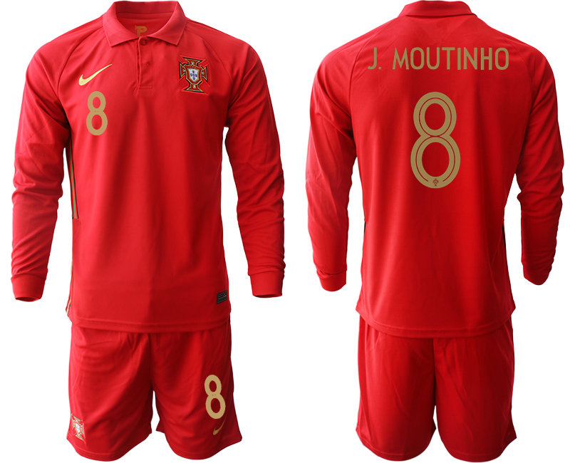 Men 2021 European Cup Portugal home red Long sleeve #8 Soccer Jersey1